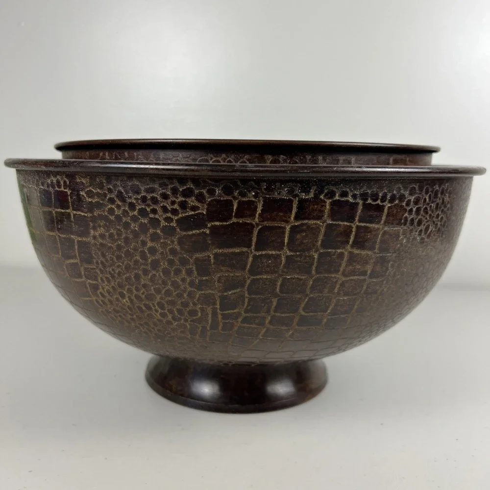 VTG Set of Two Dark Brown Textured Metal Bowls Home‎ Decor / Made In India